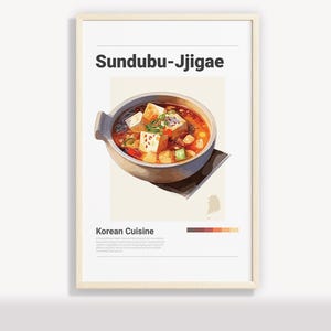 KOREANISCHES SUNDUBU JJIGAE Minimalistisches weiches Tofu-Eintopf-Poster | Wand Kunst Dekor | Digitale Drucke Poster Kunst Illustration | Sofort Download