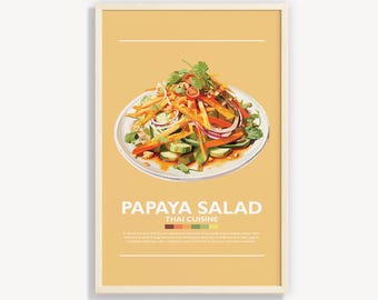 Impression d'art de salade de papaye thaïlandaise : affiche de cuisine minimaliste (téléchargement numérique)