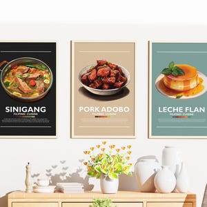 Philippines Food Art Prints: Sinigang, Leche Flan, Adobo (Digital Download)