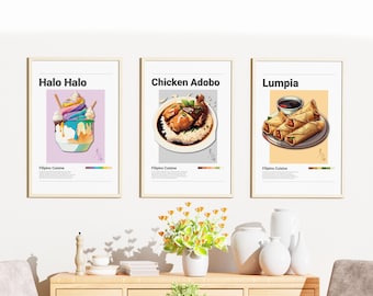 Impressions d'art culinaire des Philippines : poulet adobo, lumpia, halo halo (téléchargement numérique)