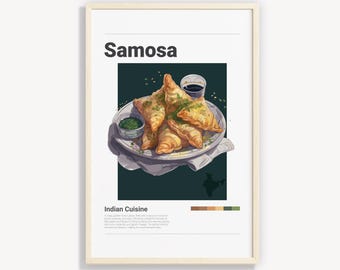 Impression minimaliste de Samosa : affiche d'art de cuisine indienne (téléchargement numérique