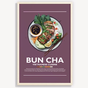 PÔSTER BUN CHA | Decoração minimalista de arte de parede vietnamita | Ilustração de arte de pôster com impressões digitais | Download instantâneo | Vietnã