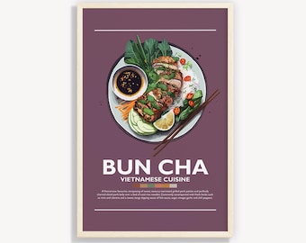 Poster Bun Cha : art culinaire vietnamien minimaliste (téléchargement numérique)