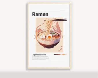 Affiche japonaise de ramen : oeuvre d'art murale de cuisine minimaliste (téléchargement numérique)
