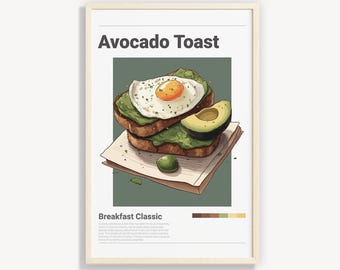 Affiche de toast à l'avocat : art minimaliste du petit-déjeuner (téléchargement numérique)