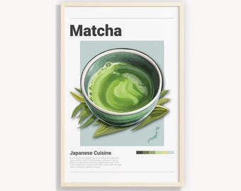 Affiche japonaise de matcha : art mural de cuisine minimaliste (téléchargement numérique)