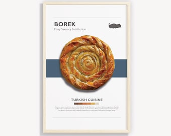 Poster Borek turc : impression d'art culinaire minimaliste (téléchargement numérique)