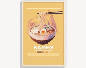 Affiche japonaise de ramen : oeuvre d'art murale de cuisine minimaliste (téléchargement numérique)
