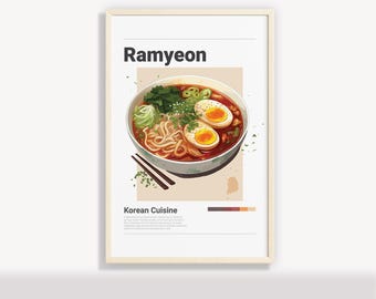 Poster coréen Ramyeon : art minimaliste de ramen (téléchargement numérique)