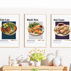 Vietnamese Food Art Prints: Cao Lau, Banh Xeo, Goi Cuon (Digital Download)
