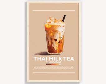 Affiche de thé au lait thaïlandais : impression d'art minimaliste (téléchargement numérique)