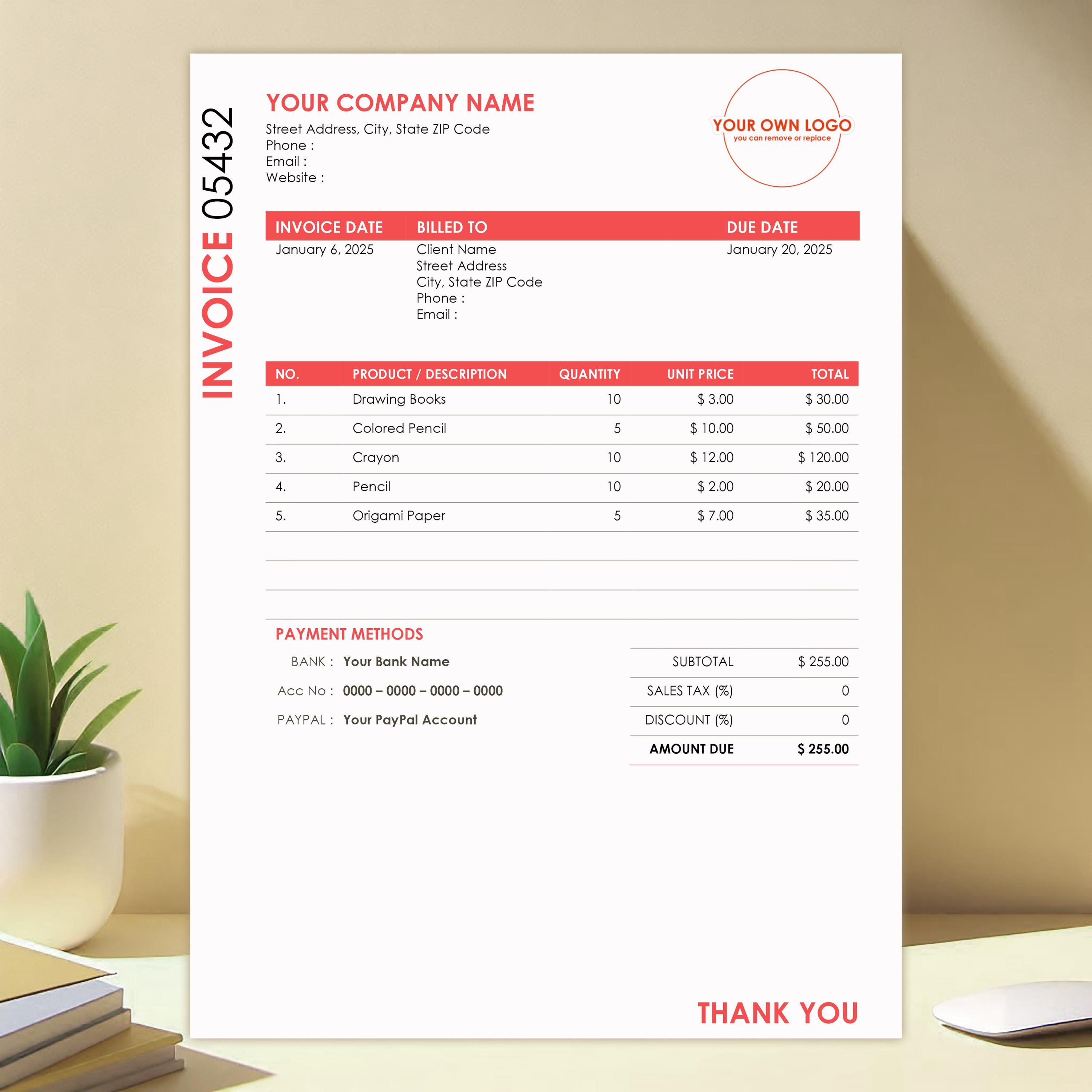 Invoice Template - Modern and Minimalist Invoice - Professional and ...
