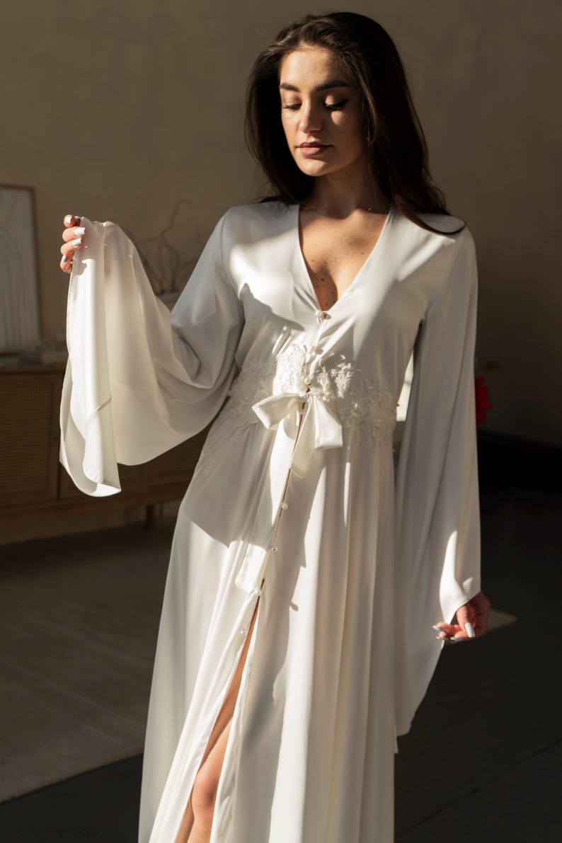 Pure White Robe White Silk Kimono Robe - Luxurious Floor Length Bridal Robe - White ...