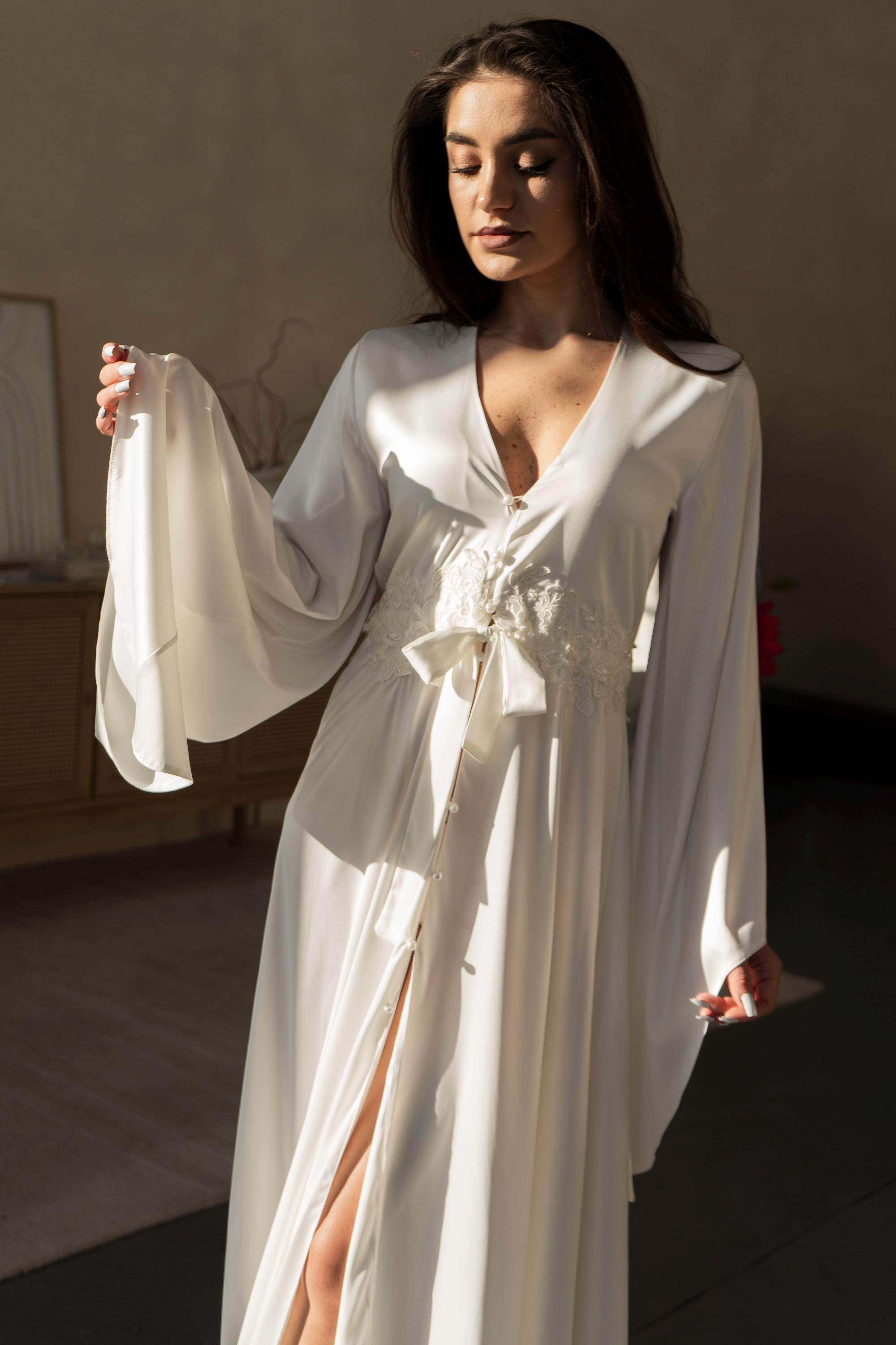 White Silk Kimono Robe - Luxurious Floor Length Bridal Robe - White ...