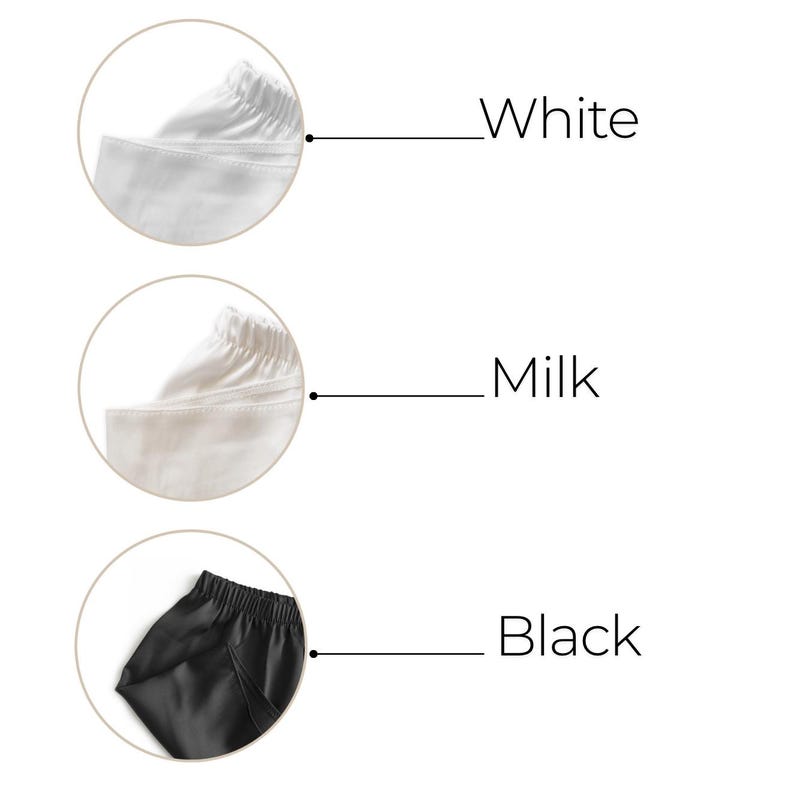 May include: Close-up of three fabric swatches showing different colours: white, milk, and black. The swatches are displayed in a circular frame.