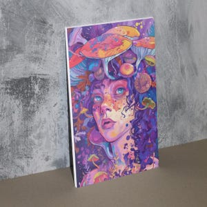Arte de pared imprimible, arte colorido, decoración, póster imprimible, póster colorido, arte, hongos, mujer