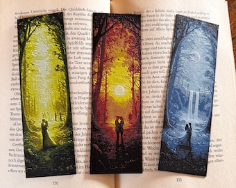Marque-pages 3D : Amoureux en forêt – Coffret romantique aux motifs mystiques – Cadeau pour les amoureux et les passionnés de lecture – Accessoires de livres faits main