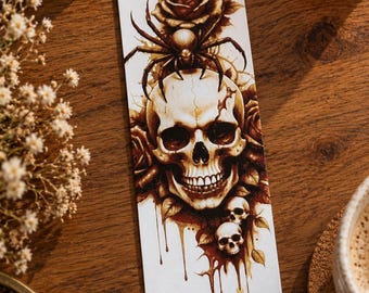 Skull Bookmark with Spider & Roses – Gothic 3D Bookmark – Dark Fantasy – Skull Bookmark – Gift for Book Lovers