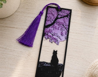 3D printed bookmark - cat and cherry blossom