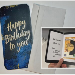 3D Geburtstagskarte Blau-Gold | Happy Birthday to you | Geldscheinhalter integriert | PLA Karte ohne Umschlag