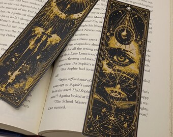 Celestial Fantasy Bookmark Set – Black and Gold | Dark Academia Bookmark | Magic & Alchemy Style | Gift for Fantasy Readers