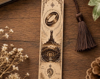Fantasy bookmark made of 3.2 mm solid wood | Premium maple or mahogany wood | Ring & hill house | Gift for fantasy fans