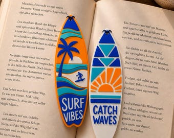 Surfboard Bookmark Set – Summer Vibes & Catch Waves Bookmarks | Set of 2 3D Printed Summer Gift