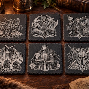 Fantasy Warrior - Leistenen onderzetters, set van 6 met opbergdoos
