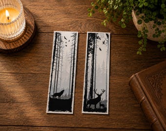 Forest Whispers Bookmark Set – Deer & Wolf in the Misty Forest | Forest Fantasy Bookmark | Naturecore | Booktok Gift