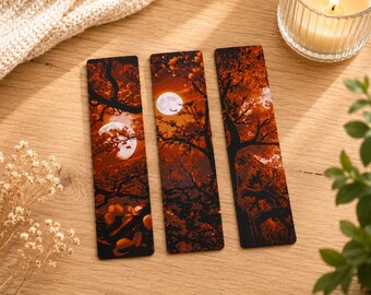 Sakura Night Moonlight Bookmark Set – Cherry Blossoms by Full Moon | Japanese Aesthetic Bookmark | Floral Fantasy Bookmark | Gift for Readers