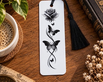 Black Rose & Butterflies Bookmark – Gothic 3D Bookmark – Dark Romance – Gift for Book Lovers