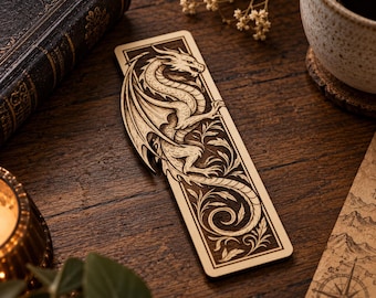 Dragon bookmark made of 3.2 mm solid wood | Fantasy hardwood bookmark | Maple & Mahogany | Gift for fantasy fans