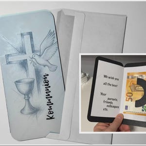 3D Grußkarte Kommunion | Karte mit Geldscheinhalter | religiöses Geschenk | PLA 3D-Druck | modern & handgemacht