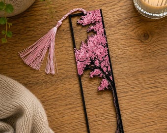 Cherry Blossom Bookmark 3D – Sakura Tree in Pink & Black | Japanese Bookmark | Gift for Bookworms and Book Lovers