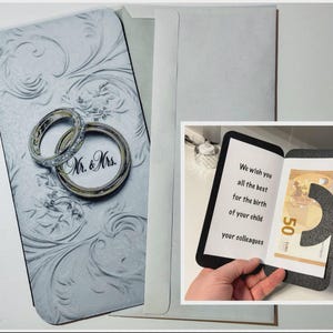 3D Hochzeitskarte Mr. & Mrs. | Geldscheinhalter integriert | PLA 3D-Druck | Hochzeitsgeschenk modern | Ringe