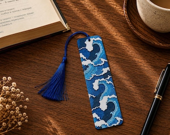 Deep Sea Sounds – Ocean Bookmark with Tassel | Japanese-Inspired Wave Art | 3D Printed Bookmark