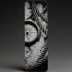 Kompas i lina – czarno-biała zakładka Hueforge w technologii druku 3D | Projektowanie przygód i podróży