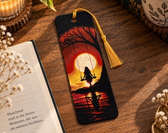 Fantasy Bookmark Sunset – Girl on Swing – 3D Printed Bookmark – Gift for Book Lovers