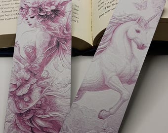 Floral Fantasy Bookmark Set – Fairy & Unicorn | Booktok Aesthetic | Romantic Fantasy Bookmark | Gift for Fantasy Readers