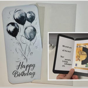 3D Geburtstagskarte mit Ballons | Happy Birthday Karte mit Geldscheinhalter | PLA 3D-Druck | modern & ohne Umschlag