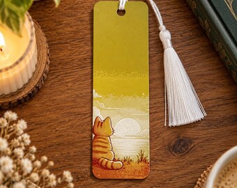 Cat Bookmark Sunset – 3D Printed Bookmark with Tassel – Cozy Bookish Gift for Cat Lovers