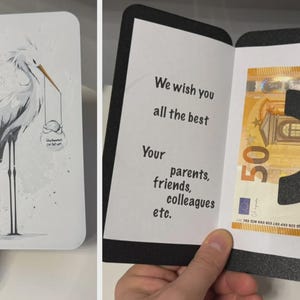 3D geboortekaart | Babykaart met ooievaar & bankbiljethouder | PLA 3D printen | Gefeliciteerd met de geboorte | zonder envelop