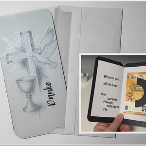 3D Dankeskarte religiös | Geldscheinhalter Karte | Kreuz, Taube & Kelch | PLA 3D-Druck | Konfirmation Kommunion Firmung