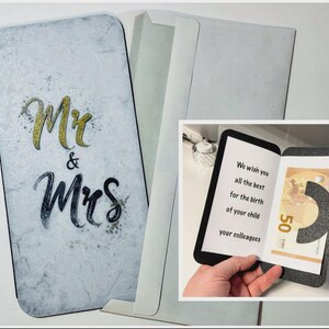 3D Hochzeitskarte Mr und  Mrs | modern und elegant | Geldscheinhalter | PLA 3D-Druck | Hochzeitsgeschenk ohne Umschlag