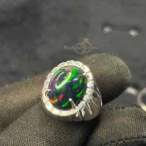Natural Ethiopian Black Opal Ring, Big Opal Men’s Ring, Genuine Opal Ring, High Fire Opal Ring, Anniversary Ring, Gift For Father/Husband