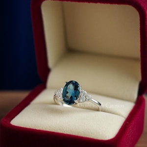 Natural London Blue Topaz Ring, Oval Cut Topaz, Cubic Zirconia,  Wedding Anniversary Ring, 925 Sterling Silver, Bridal Ring,  Gift For Her