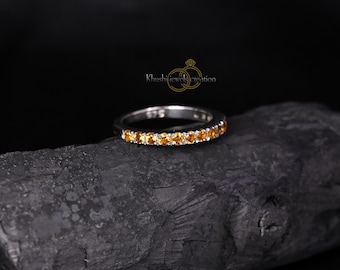 Citrine Sterling Silver Band Ring: Round Cut Promise Ring