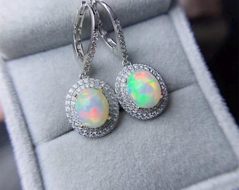 Natural Opal Drop Earrings – 925 Silver Dangle Earrings – Handmade Gemstone Jewelry