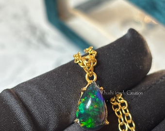 Ethiopian Black Opal Pear Pendant: 925 Sterling Silver Necklace