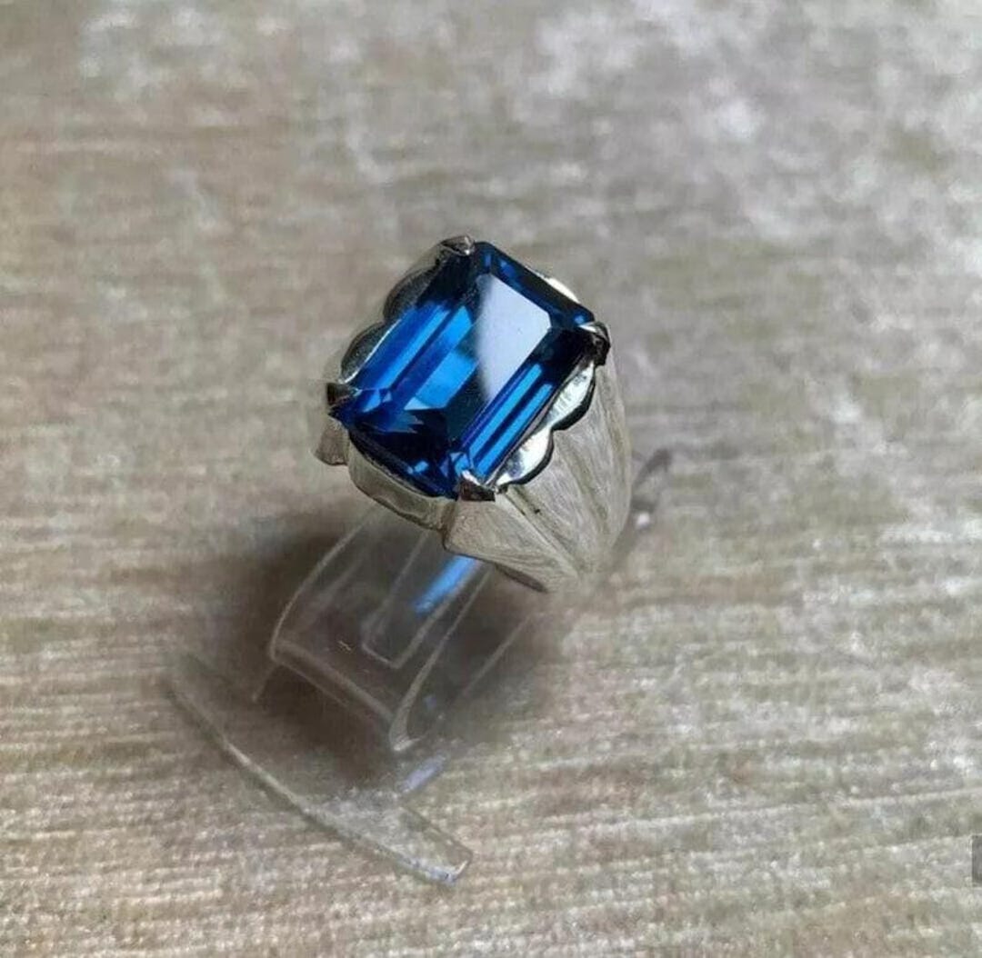 Emerald Cut London Blue Topaz Sterling Silver Men's Ring - Etsy